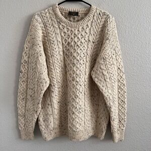 Vintage Carraig Donn Men Large Merino Wool Sweater Fisherman Cable Knit Speckled